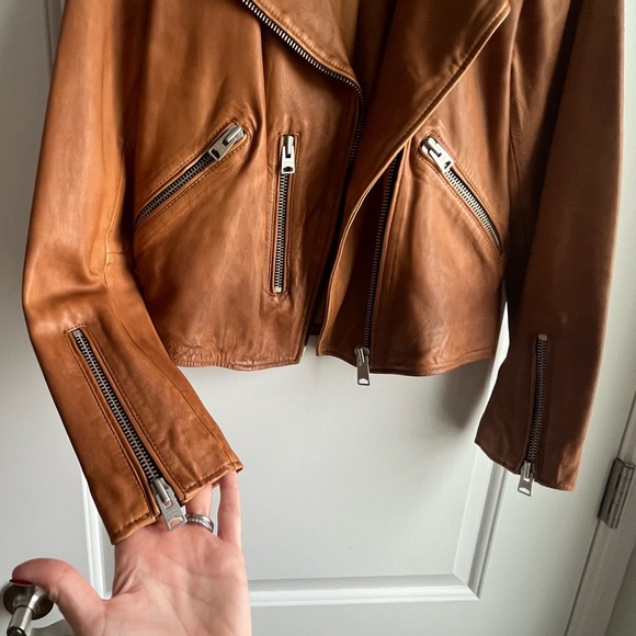 AllSaints Fern Dipdye Biker Sheep
Leather Moto Jacket Cognac Brown
Size US 4 - Picture 6 of 15